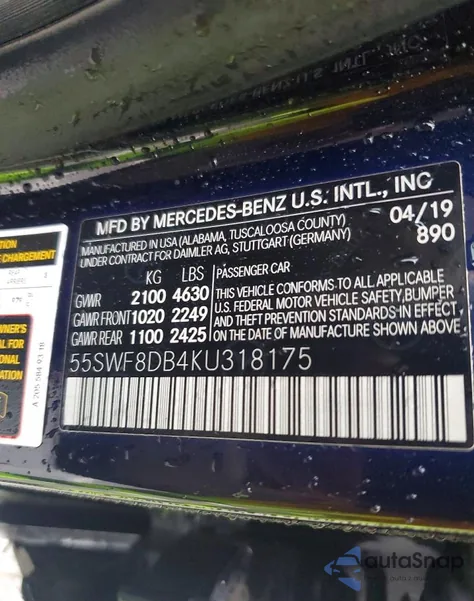 2019 Mercedes-Benz C 300 из США, поврежденный, VIN 55SWF8DB4KU318175